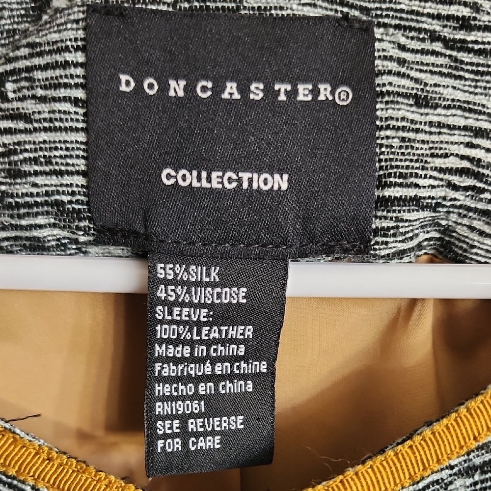 Doncaster Black and Tan Silk Blend With Leather Sleeves Blazer - Picture 2 of 7